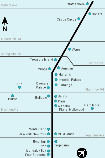 vegas hotel map. las vegas strip hotels map.